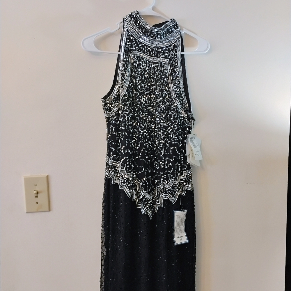 Laurence Kazar Black and Silver Beaded Dress